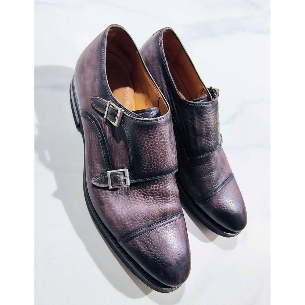Magnanni Mens Monk Strap Dress Shoes 9.5M Dark Gray Burnished Leather Extralight - Picture 10 of 15